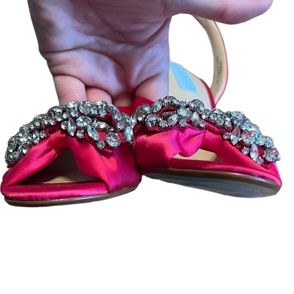 Betsey Johnson Briel pink satin and rhinestone bow peep toe sling back heels - Picture 6 of 10